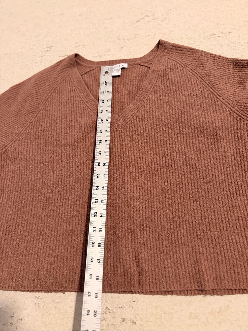 Athleta Brown Ribbed V Neck Sweater Size M - Picture 5 of 6